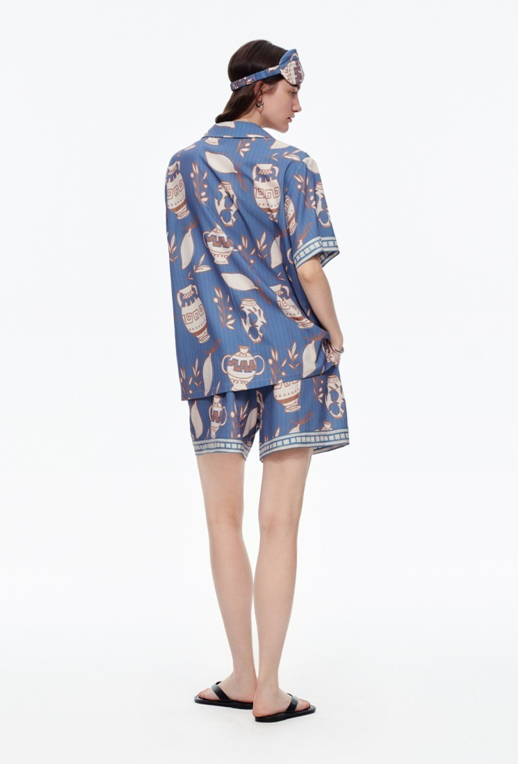 Rinova Women’s Printed Pajama Set Short Sleeve Shirt and Shorts Sleepwear