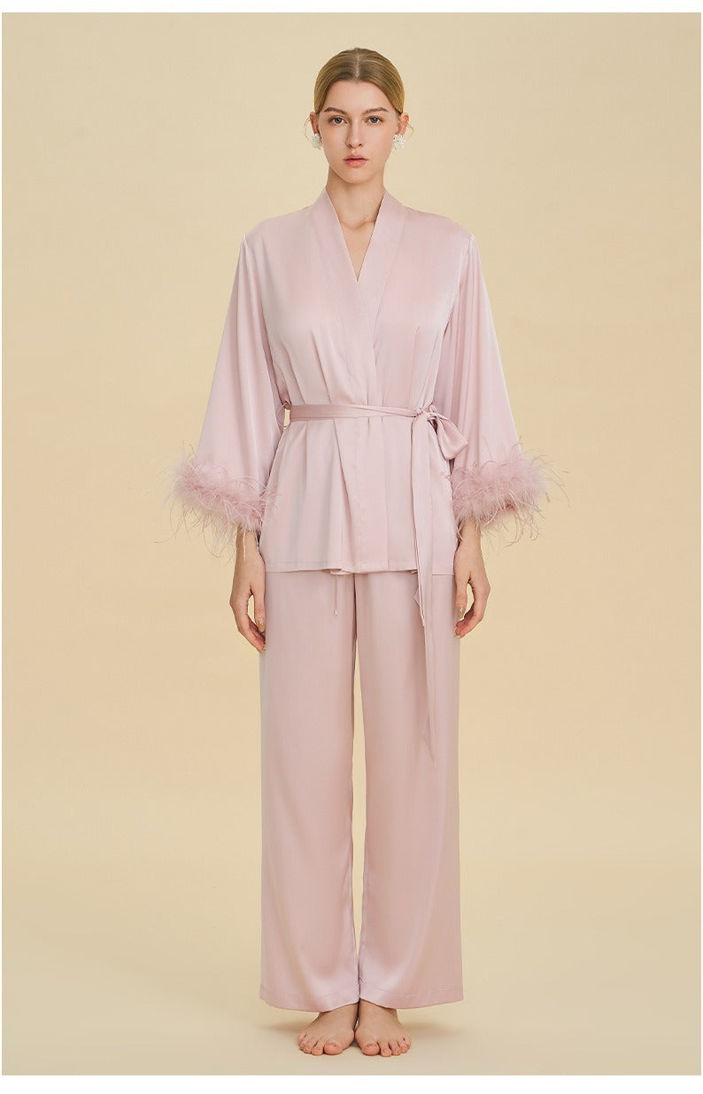 Rinova Women’s Satin Acetate Pajama Set V Neck Long Sleeve Sleepwear