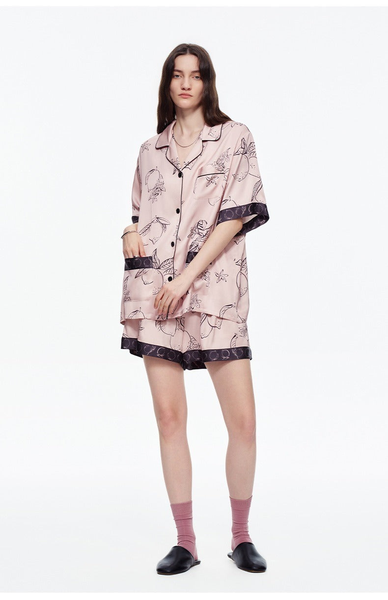 Rinova Women’s Satin Pajama Set Short Sleeve Shirt and Shorts Sleepwear