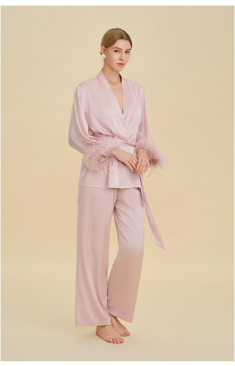 Rinova Women’s Satin Acetate Pajama Set V Neck Long Sleeve Sleepwear