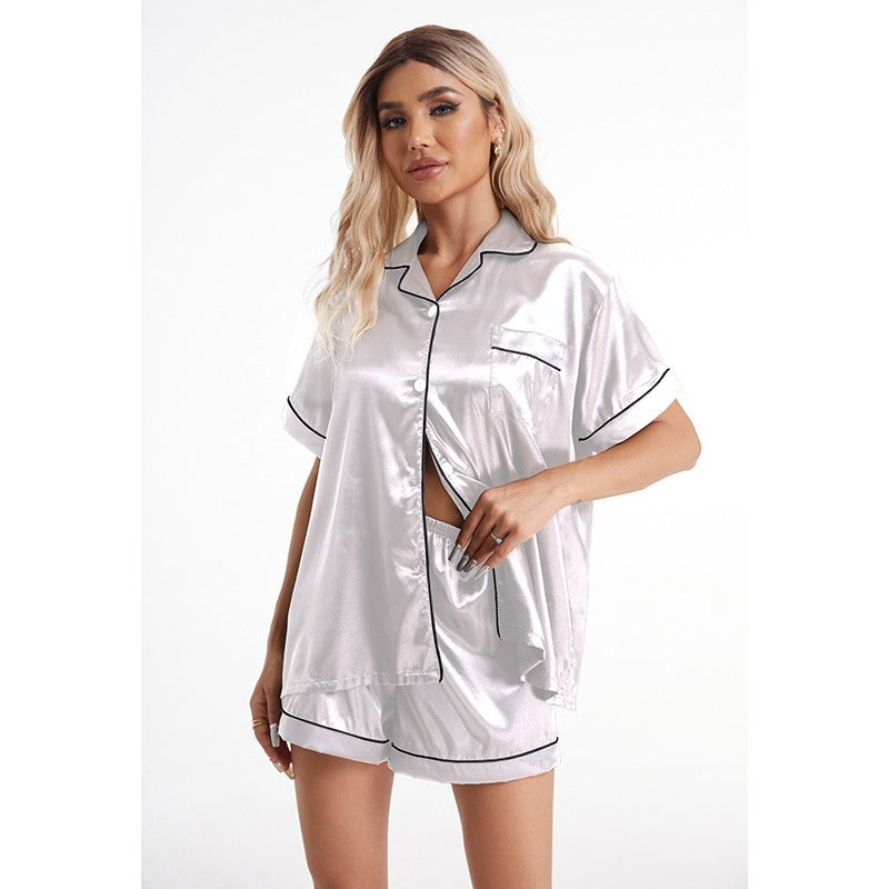 Rinova Women’s Satin Pajama Set Short Sleeve Button Sleepwear Shorts Set