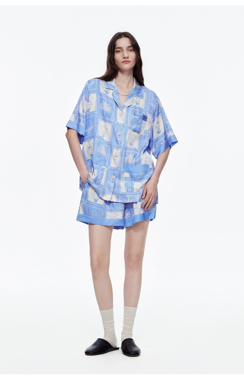 Rinova Women’s Satin Pajama Set Short Sleeve Shirt and Shorts Sleepwear