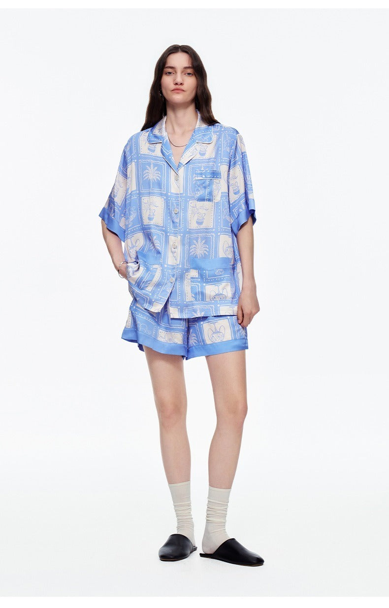 Rinova Women’s Satin Pajama Set Short Sleeve Shirt and Shorts Sleepwear