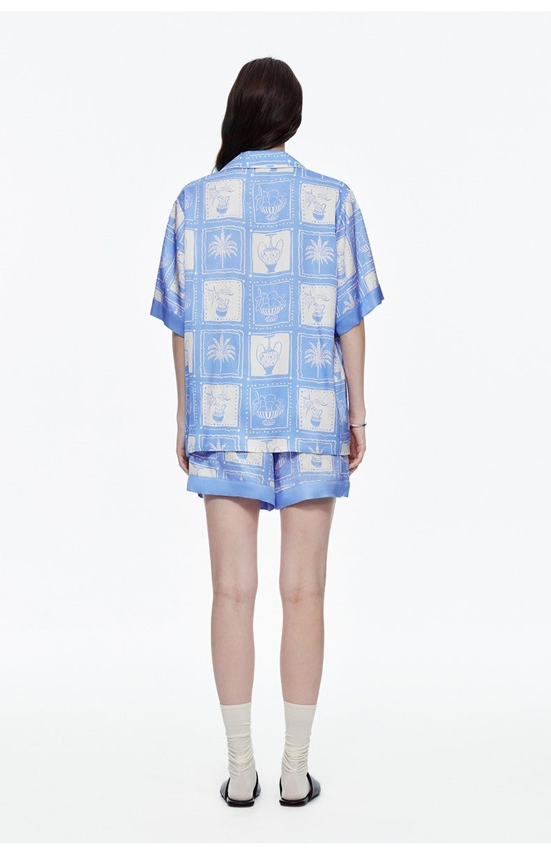 Rinova Women’s Satin Pajama Set Short Sleeve Shirt and Shorts Sleepwear