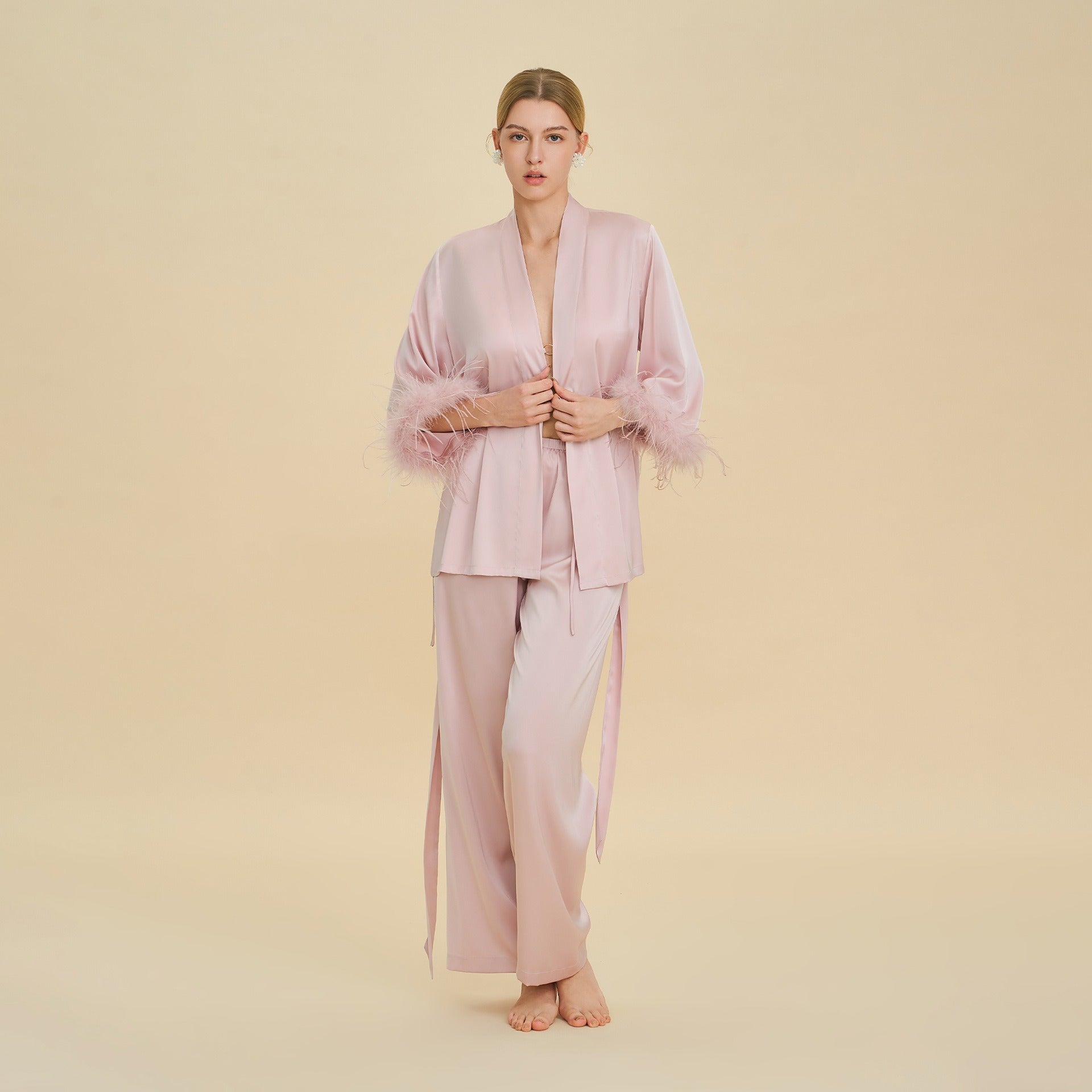 Rinova Women’s Satin Acetate Pajama Set V Neck Long Sleeve Sleepwear