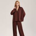 Rinova Women’s Satin Chiffon Pajama Set V Neck Long Sleeve Sleepwear