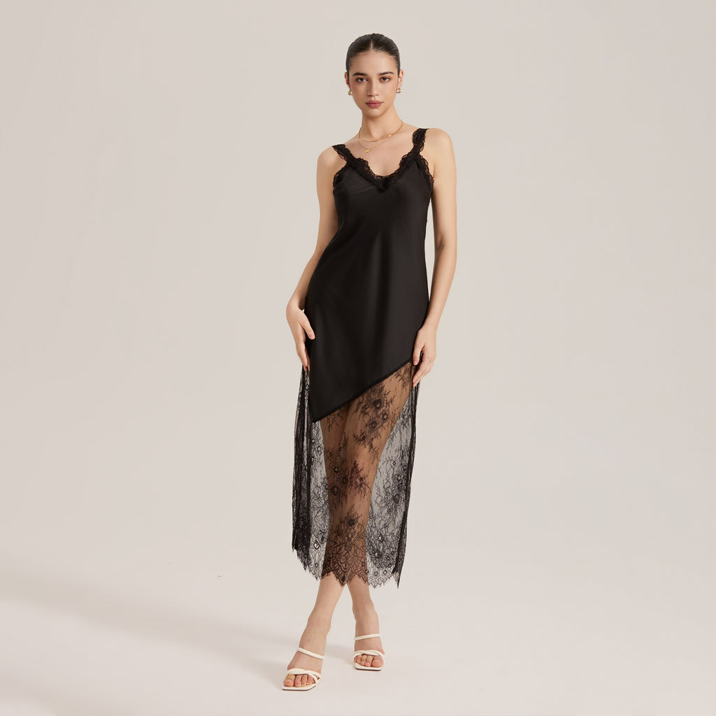 Rinova Women’s Satin Lace Slip Dress Long Nightgown Sleepwear