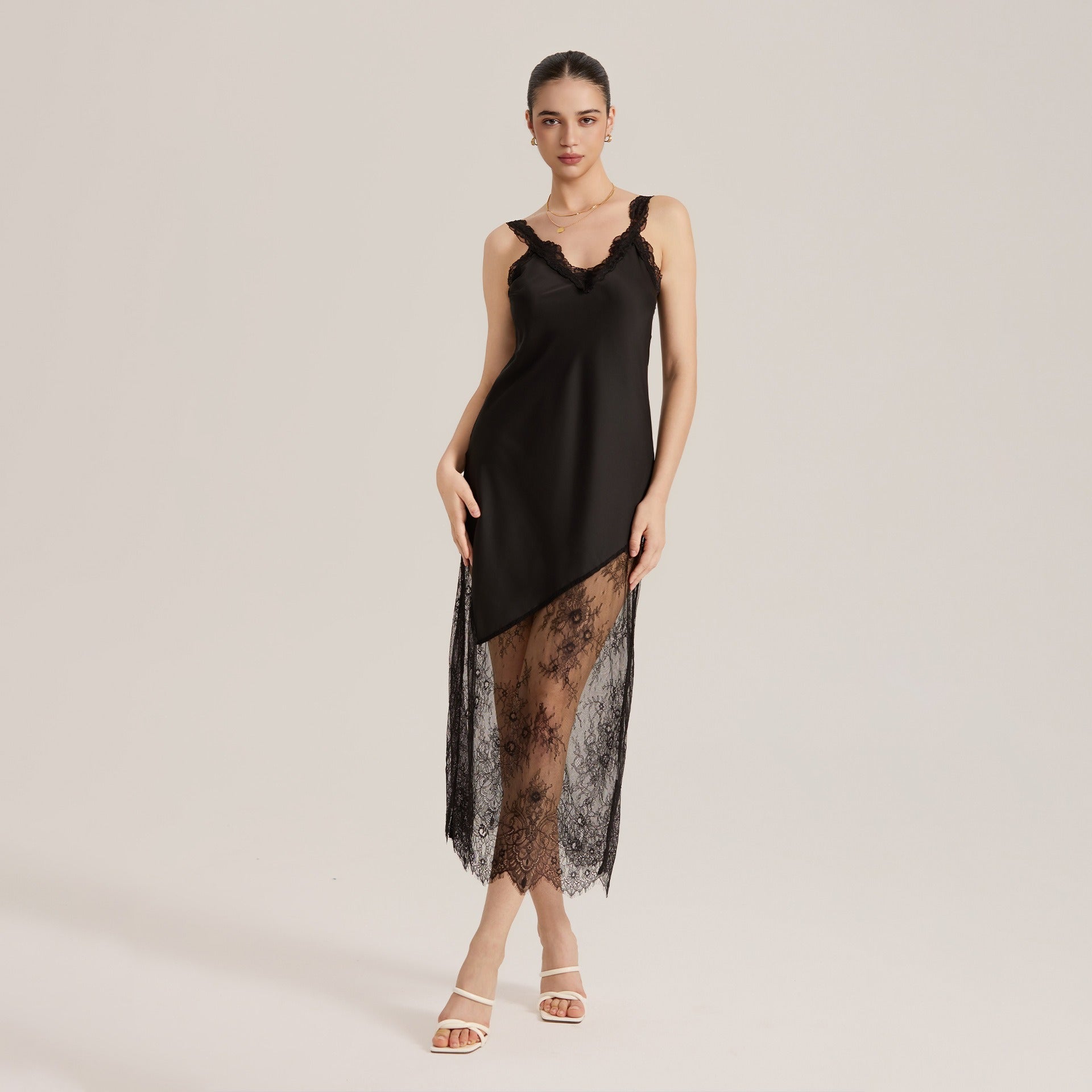 Rinova Women’s Satin Lace Slip Dress Long Nightgown Sleepwear