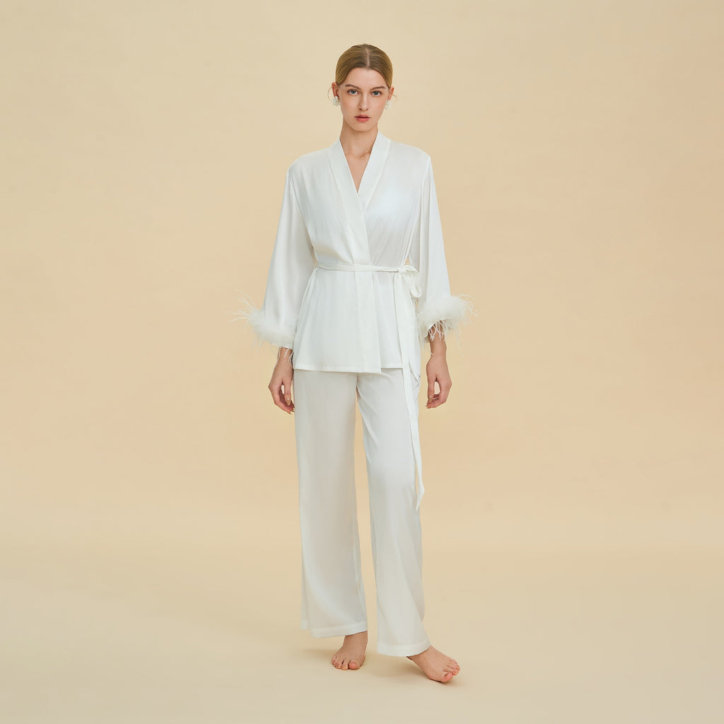 Rinova Women’s Satin Acetate Pajama Set V Neck Long Sleeve Sleepwear