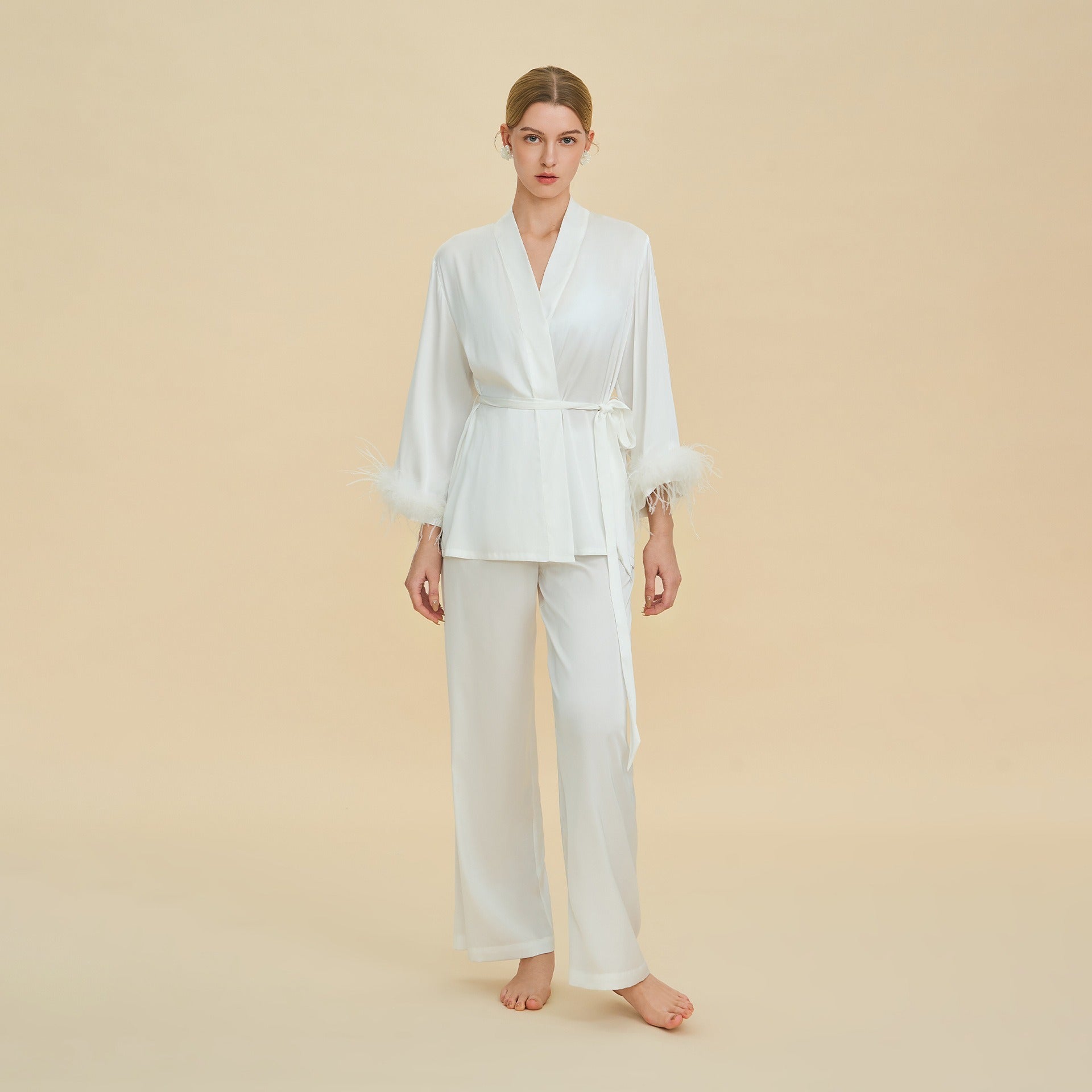 Rinova Women’s Satin Acetate Pajama Set V Neck Long Sleeve Sleepwear