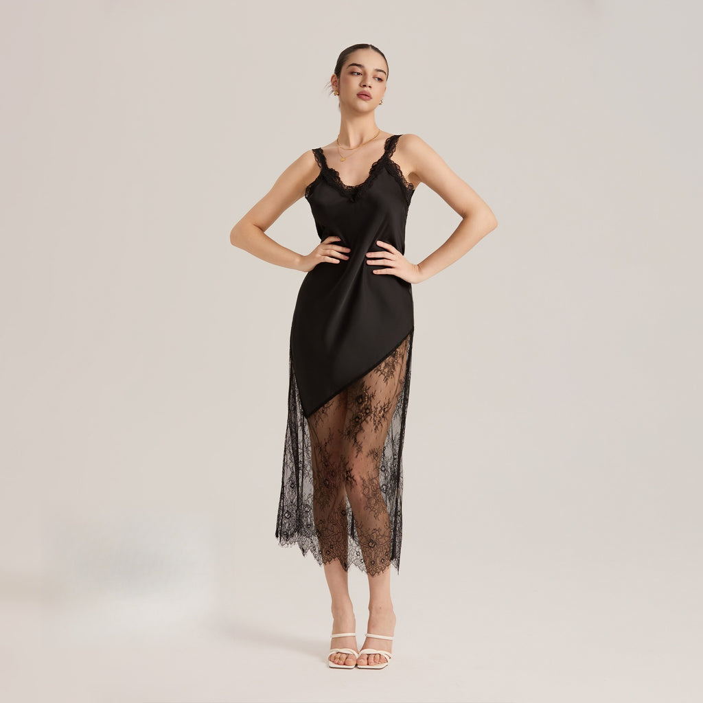 Rinova Women’s Satin Lace Slip Dress Long Nightgown Sleepwear