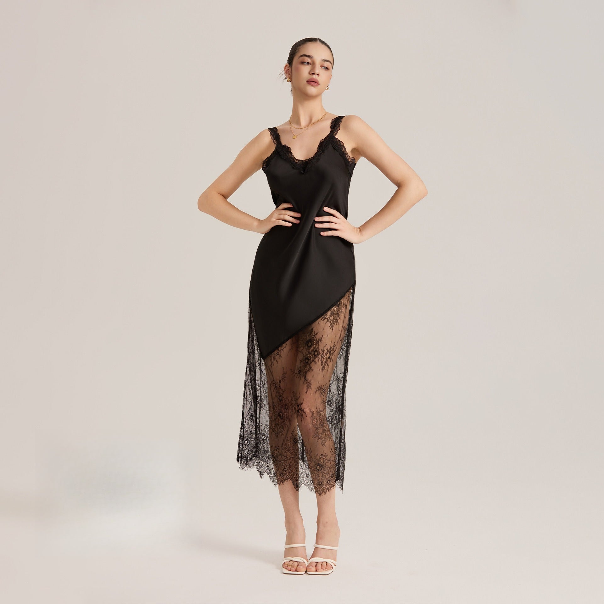 Rinova Women’s Satin Lace Slip Dress Long Nightgown Sleepwear