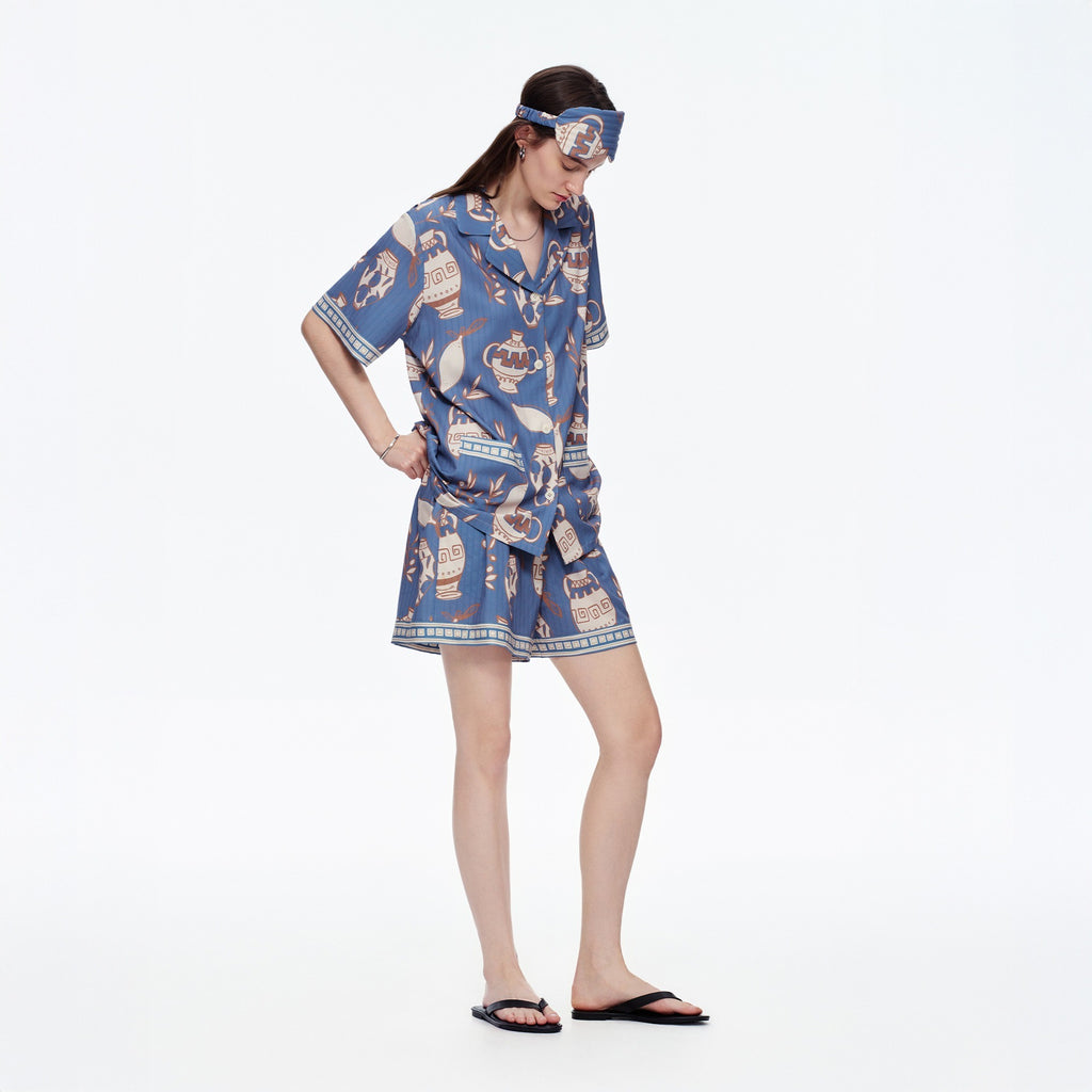 Rinova Women’s Printed Pajama Set Short Sleeve Shirt and Shorts Sleepwear