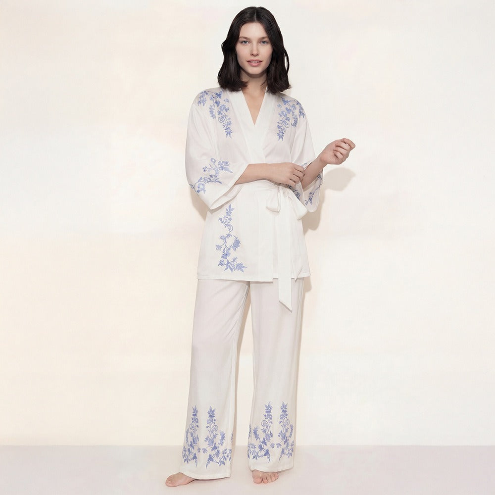 Rinova Women’s Satin Chiffon Pajama Set Long Sleeve Pants Sleepwear