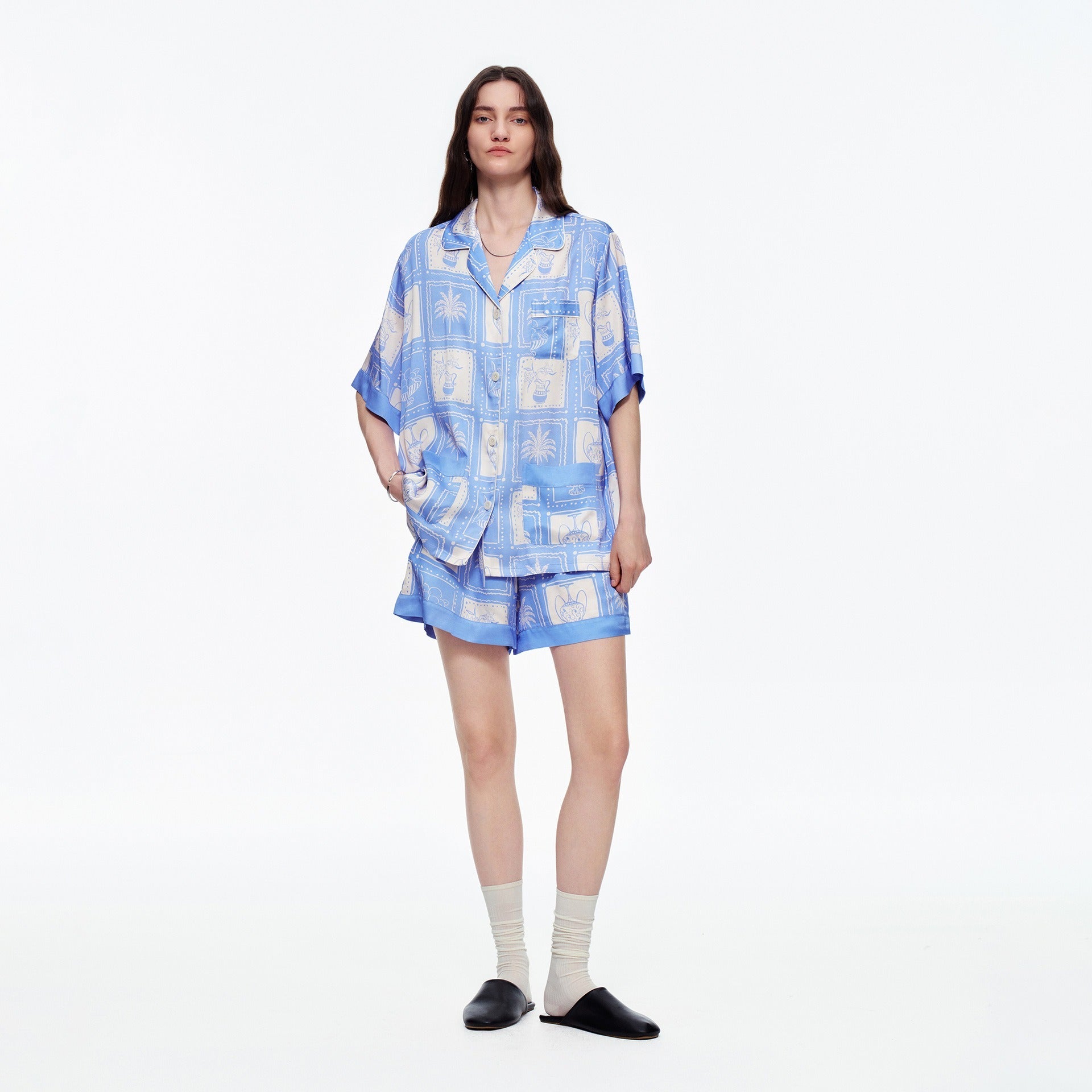 Rinova Women’s Satin Pajama Set Short Sleeve Shirt and Shorts Sleepwear