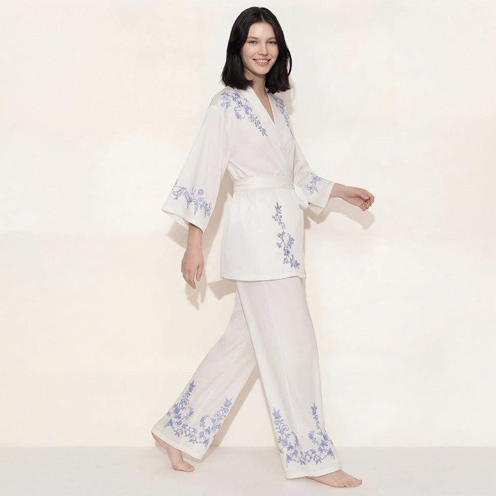 Rinova Women’s Satin Chiffon Pajama Set Long Sleeve Pants Sleepwear