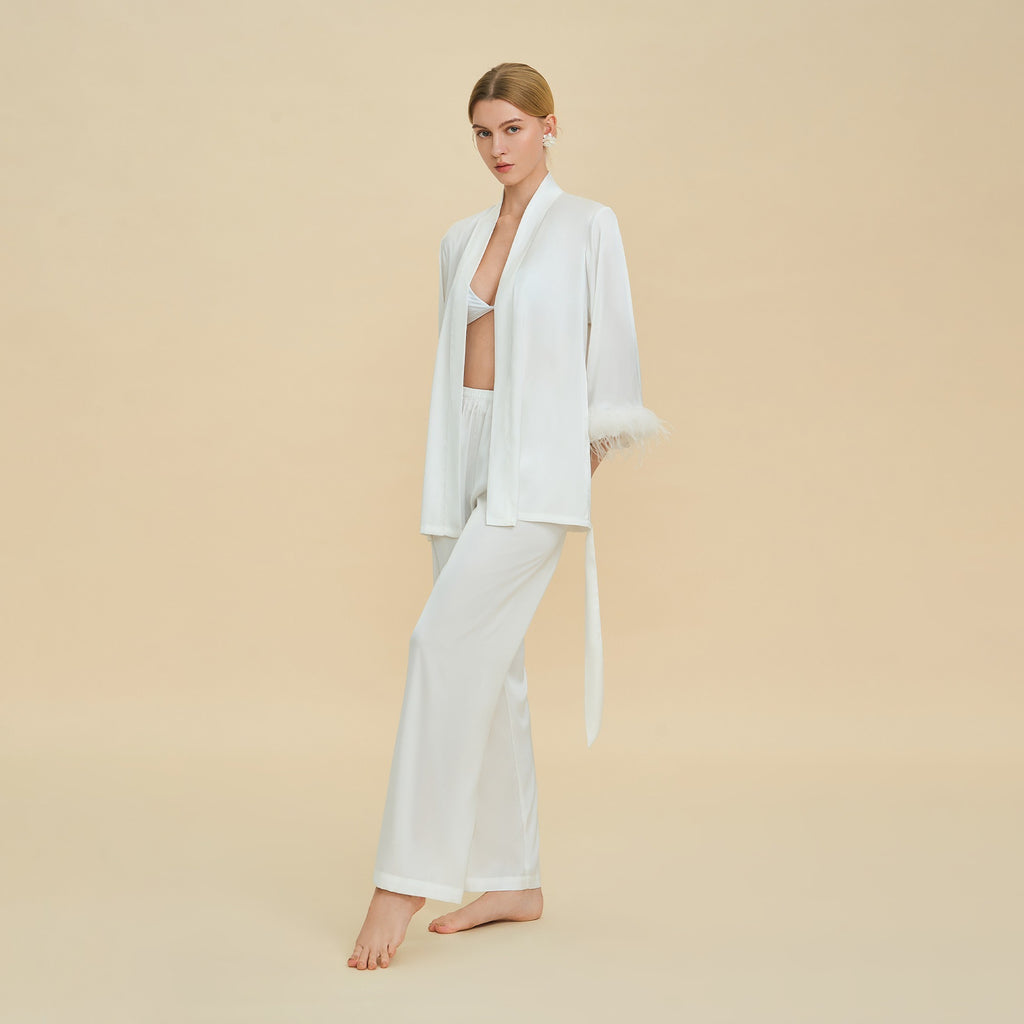 Rinova Women’s Satin Acetate Pajama Set V Neck Long Sleeve Sleepwear