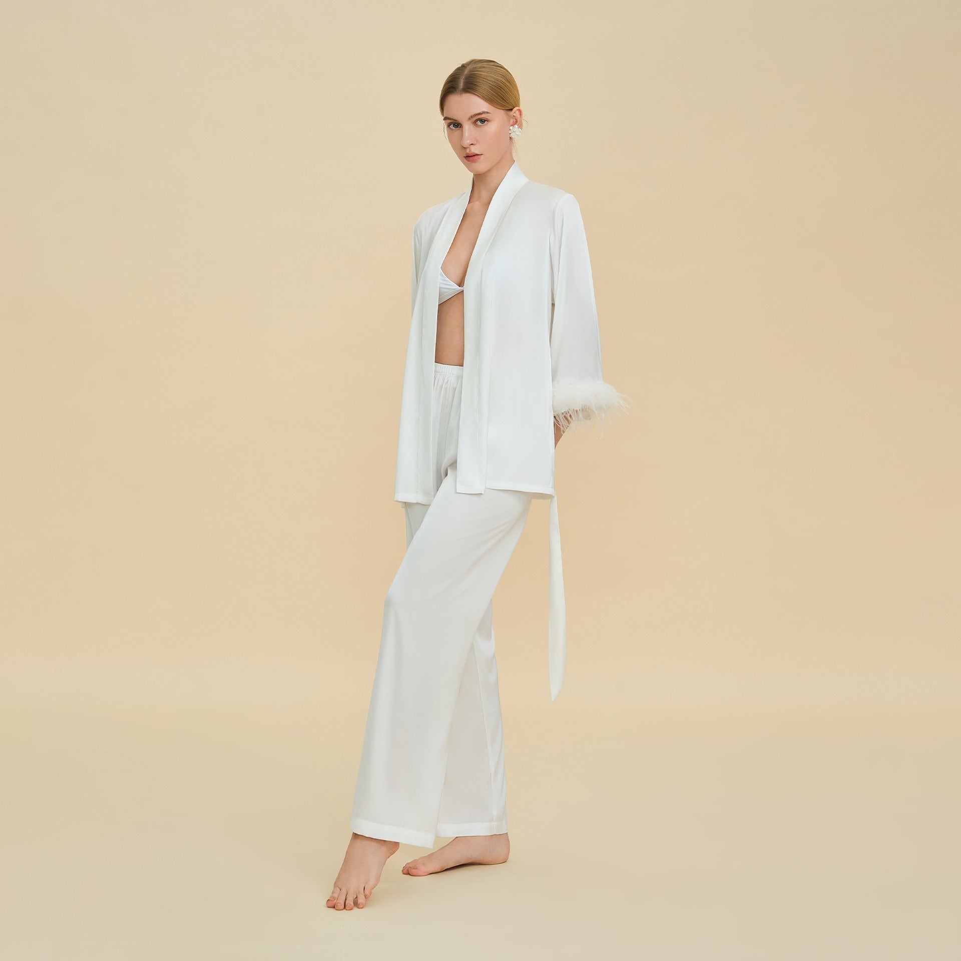 Rinova Women’s Satin Acetate Pajama Set V Neck Long Sleeve Sleepwear