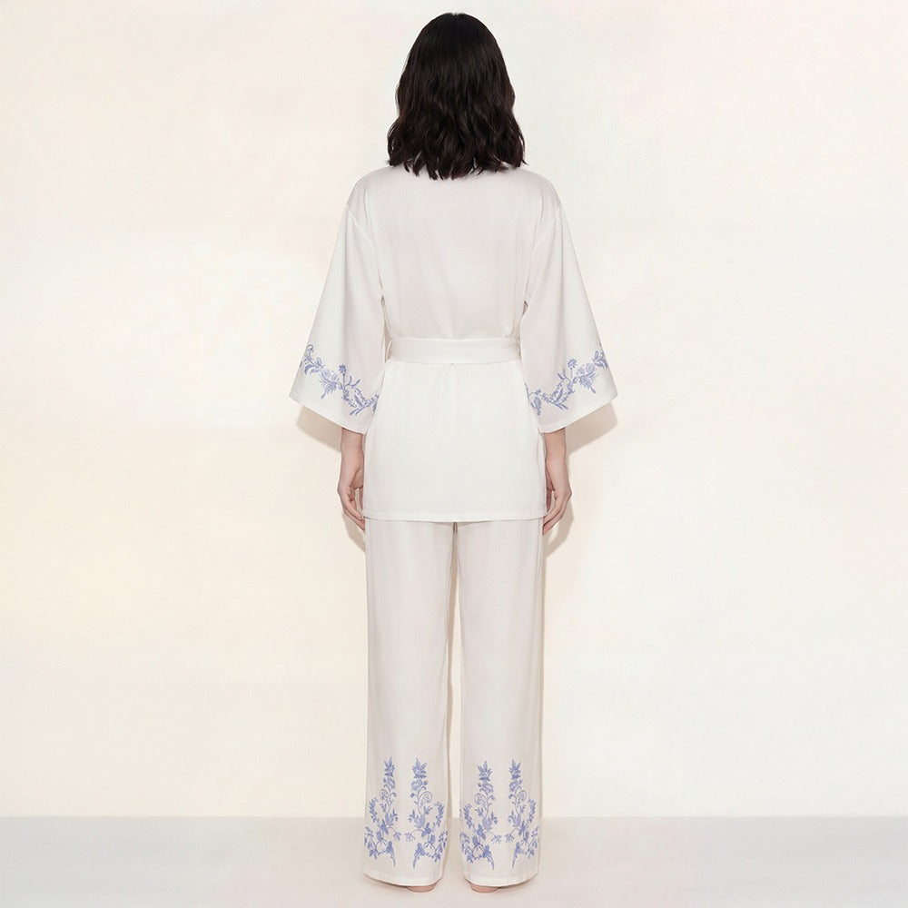 Rinova Women’s Satin Chiffon Pajama Set Long Sleeve Pants Sleepwear