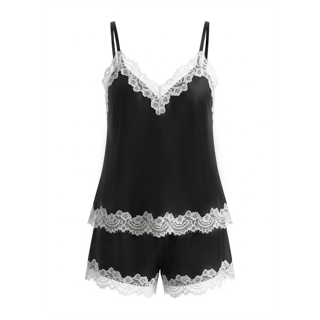 Rinova Women’s Satin Camisole Pajama Set Lace Trim Sleepwear