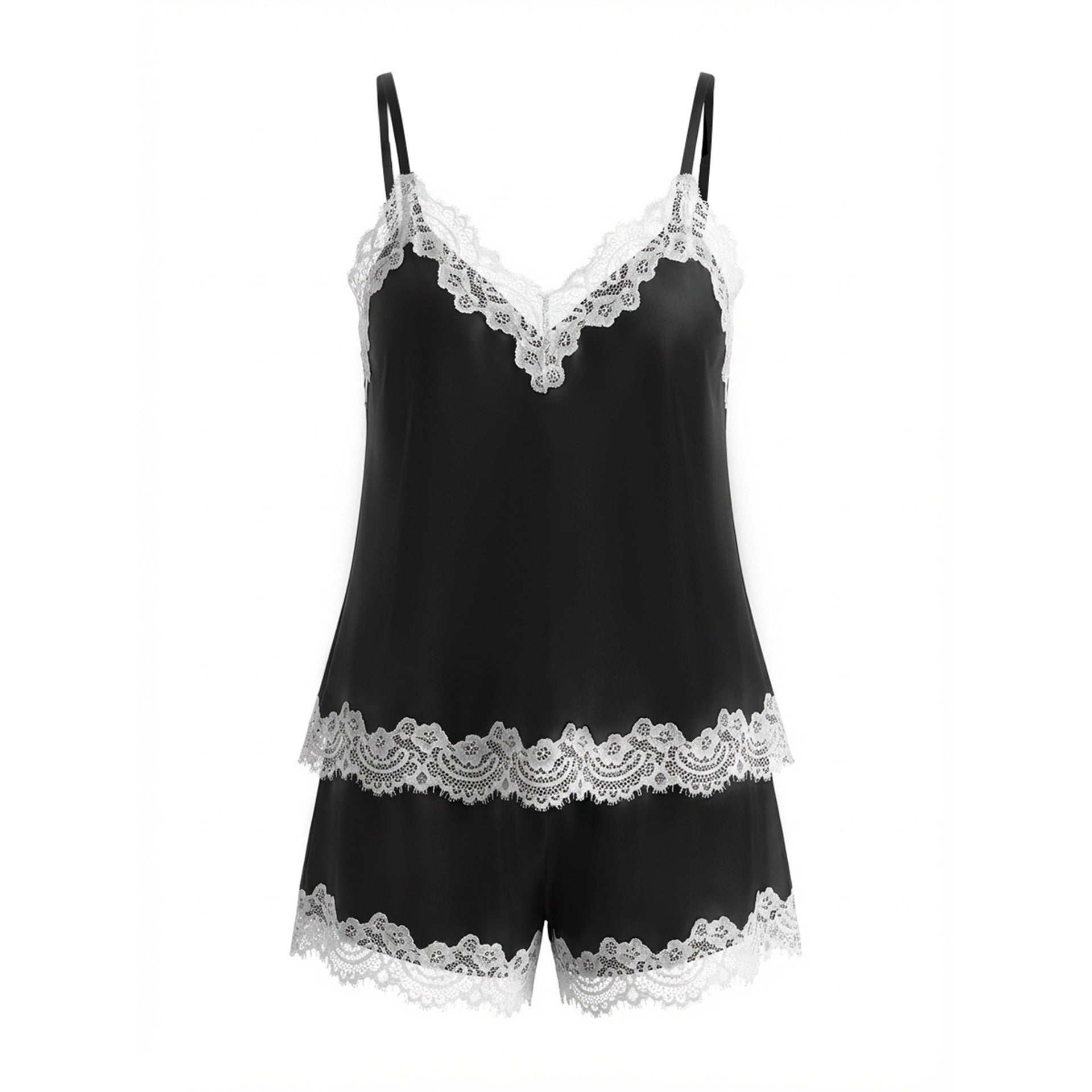 Rinova Women’s Satin Camisole Pajama Set Lace Trim Sleepwear
