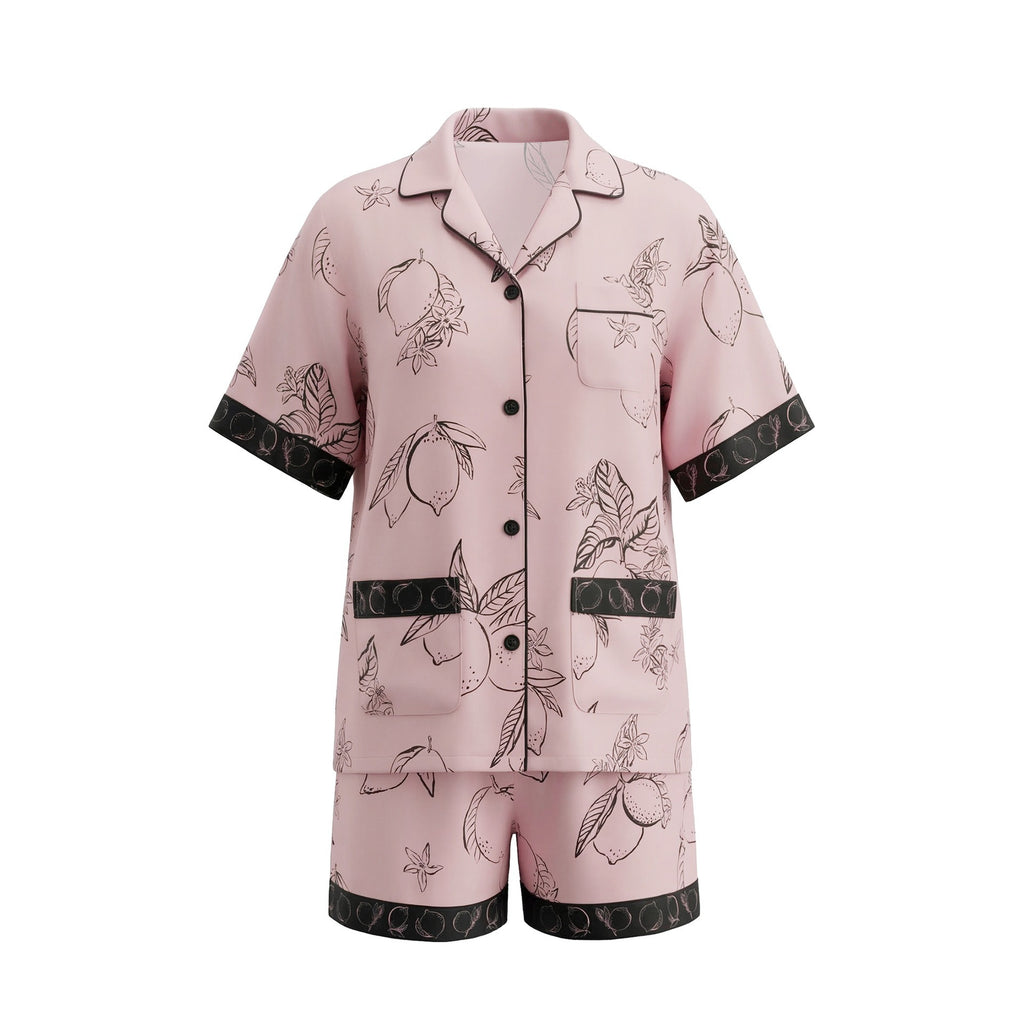 Rinova Women’s Satin Pajama Set Short Sleeve Shirt and Shorts Sleepwear