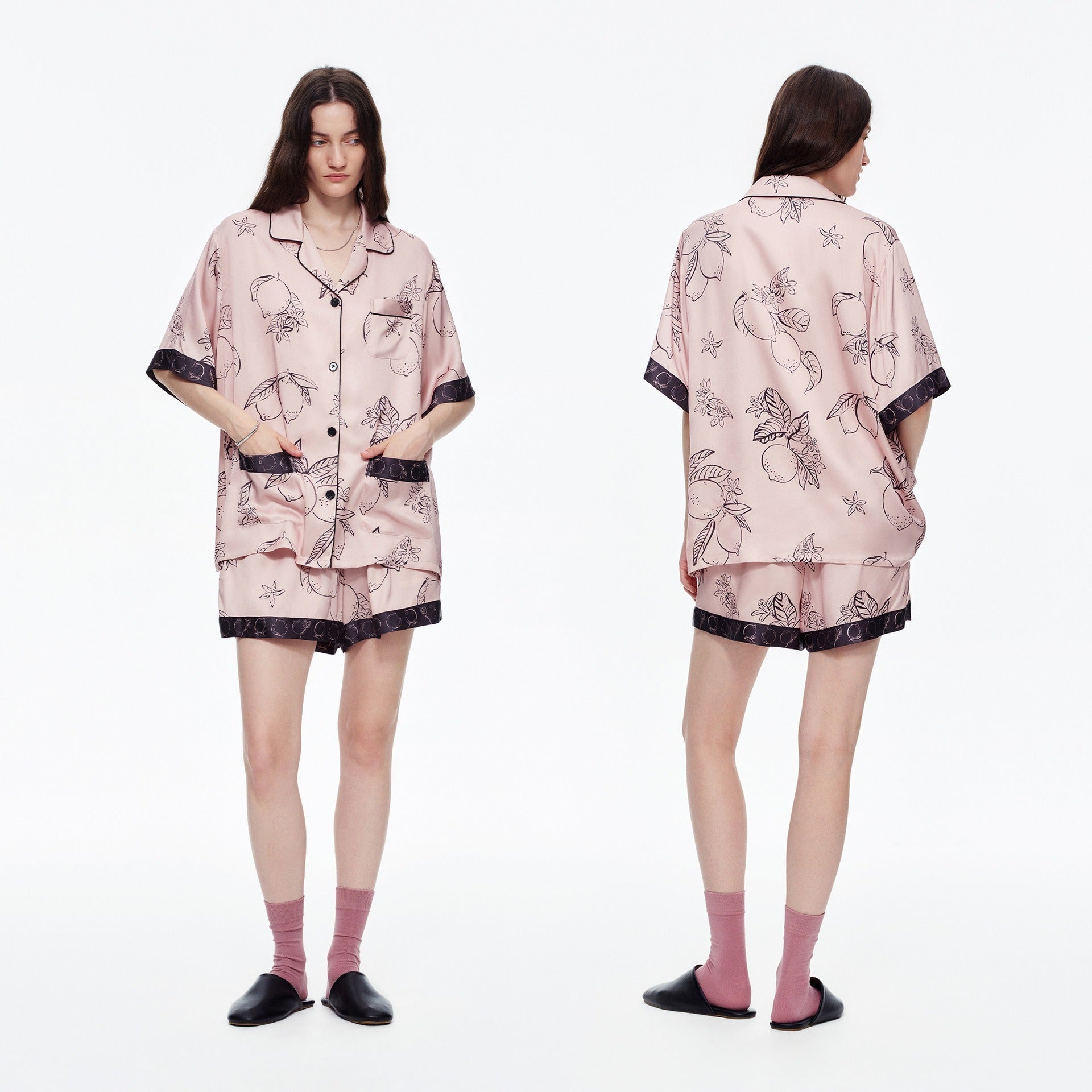 Rinova Women’s Satin Pajama Set Short Sleeve Shirt and Shorts Sleepwear