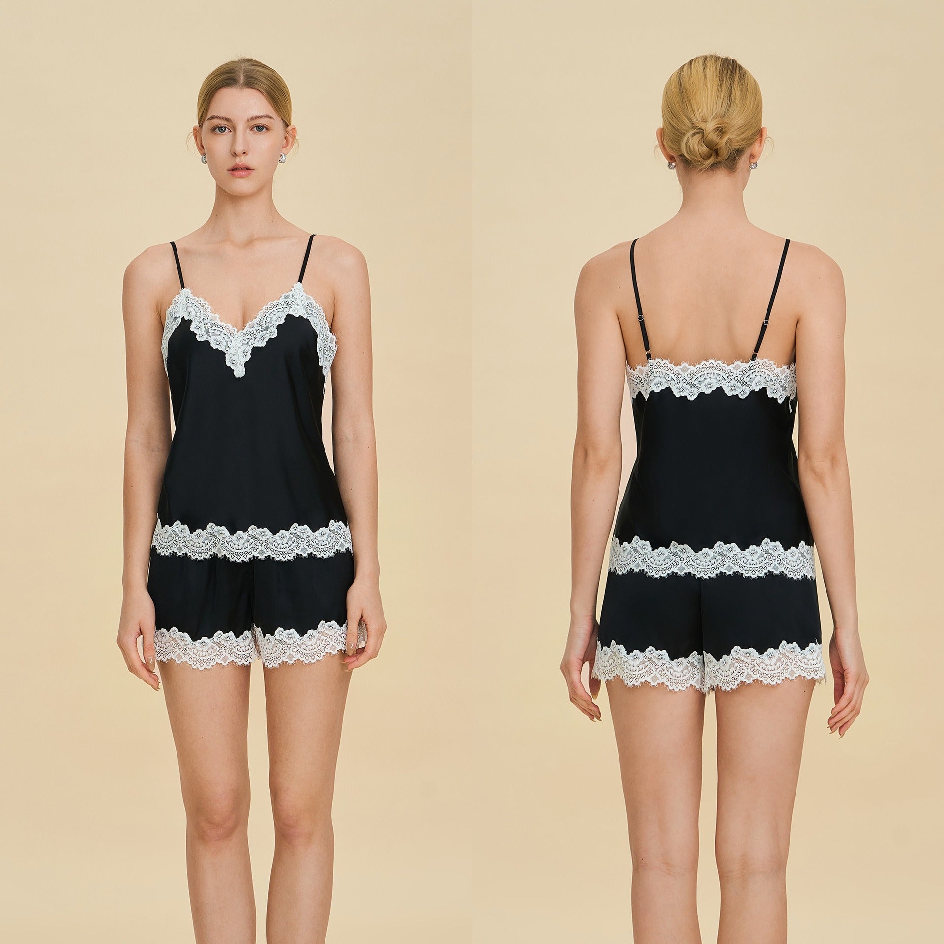 Rinova Women’s Satin Camisole Pajama Set Lace Trim Sleepwear