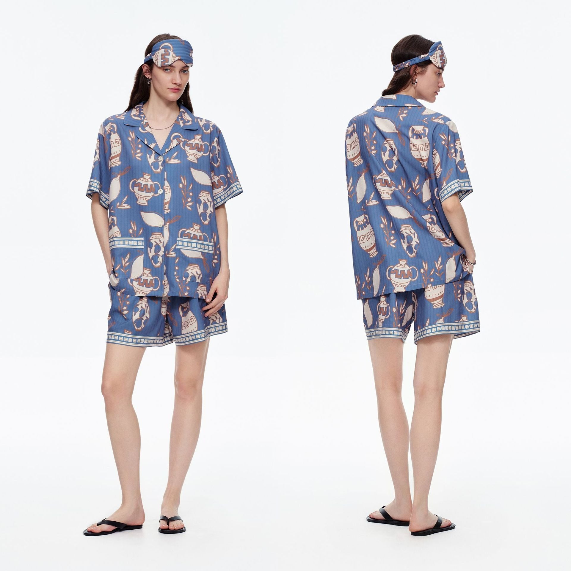 Rinova Women’s Printed Pajama Set Short Sleeve Shirt and Shorts Sleepwear