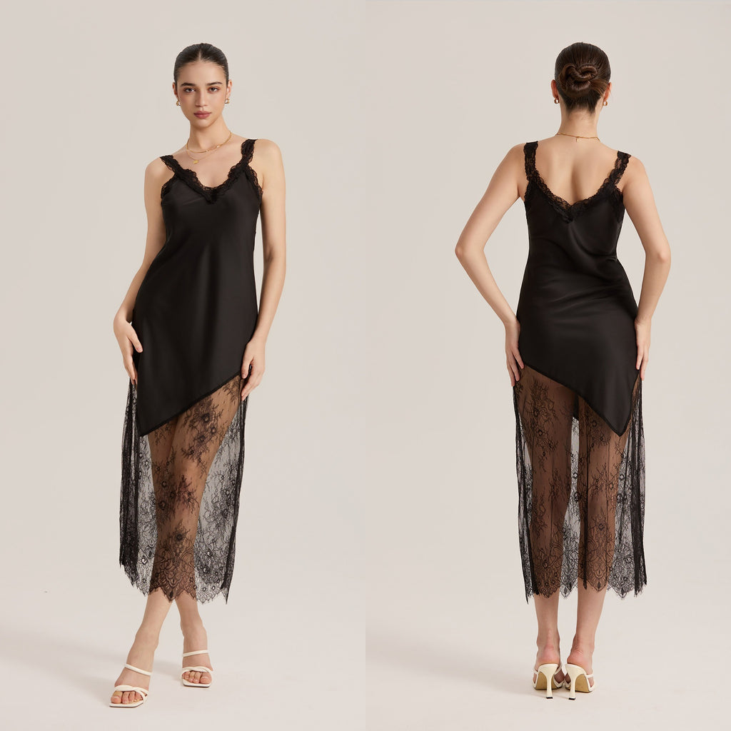 Rinova Women’s Satin Lace Slip Dress Long Nightgown Sleepwear
