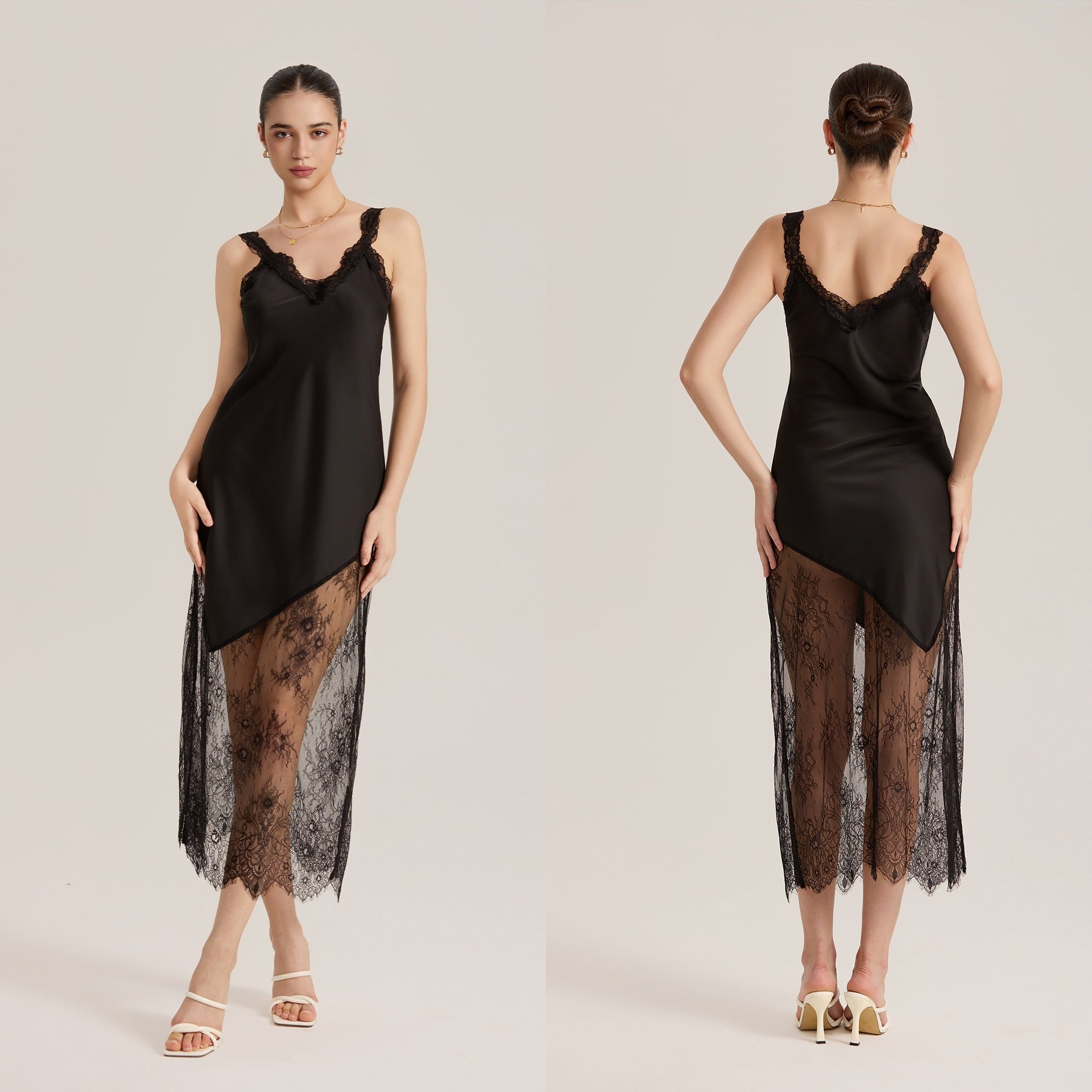 Rinova Women’s Satin Lace Slip Dress Long Nightgown Sleepwear